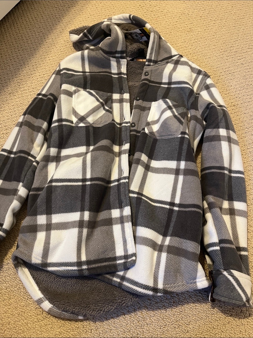 NWT Realtree Teddy Button Down Coat Sherpa Gray & White Plaid Teddy Jacket Small